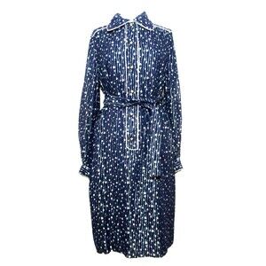 Vintage Shirt Dress Navy Blue Metallic Gold Large Women Porter's Madison Avenue